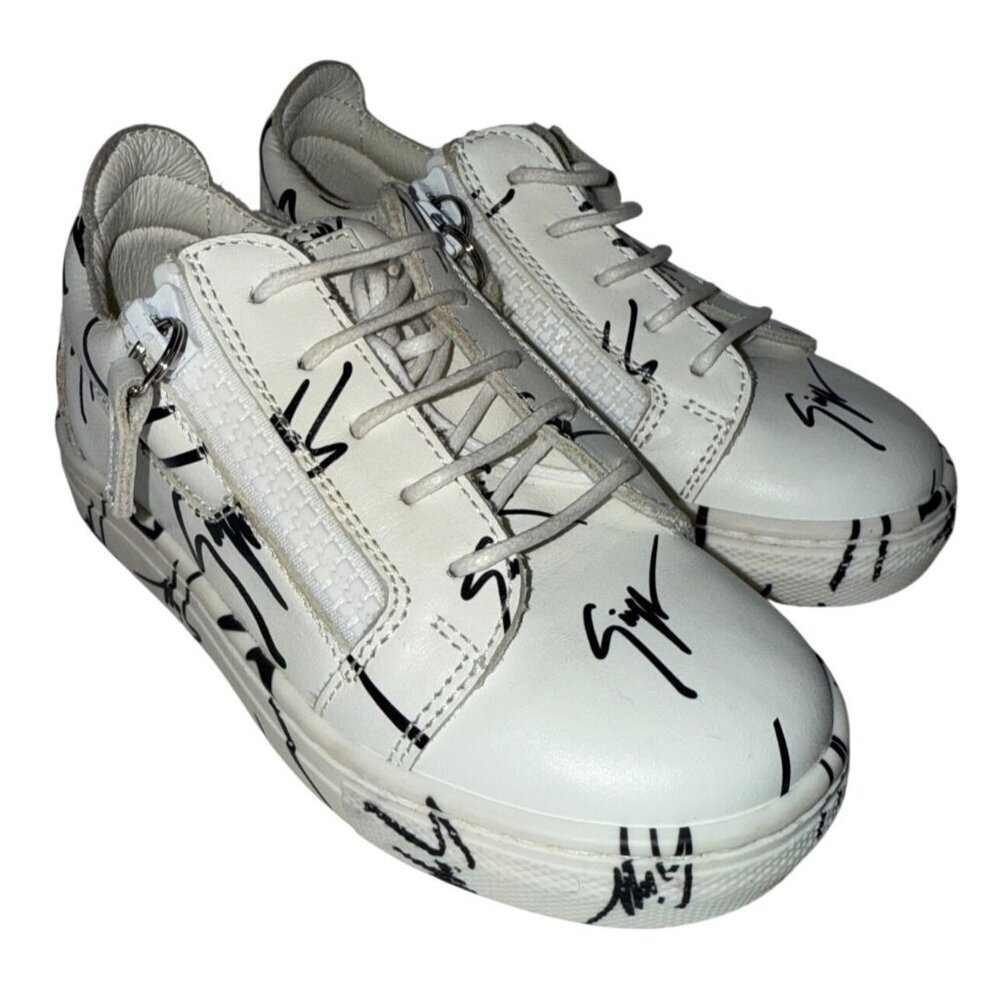 Giuseppe Zanotti Toddler Sneakers White Logo Italy Side Zip EU 25 US 8.5 9